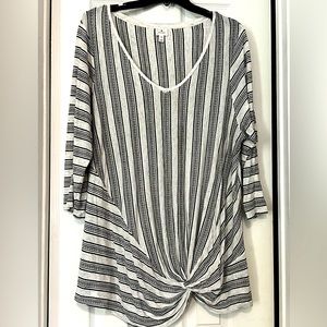 2x. Black and white striped top from Dress Barn.